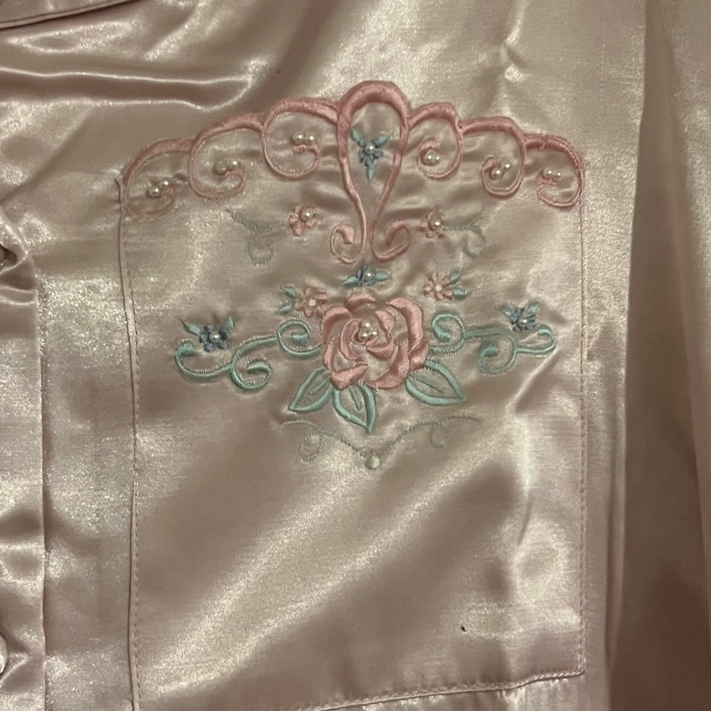 Ashley Taylor Pink Satin Embroidered Nightshirt Top L - Picture 3 of 5
